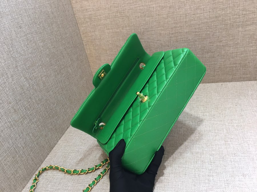 Medium Classic Flap Lambskin Bag AO1112 Green/Gold